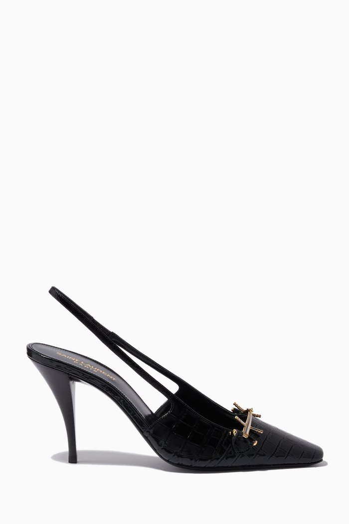 

Blade 90 Slingback Pumps in Croc-embossed Leather, Black