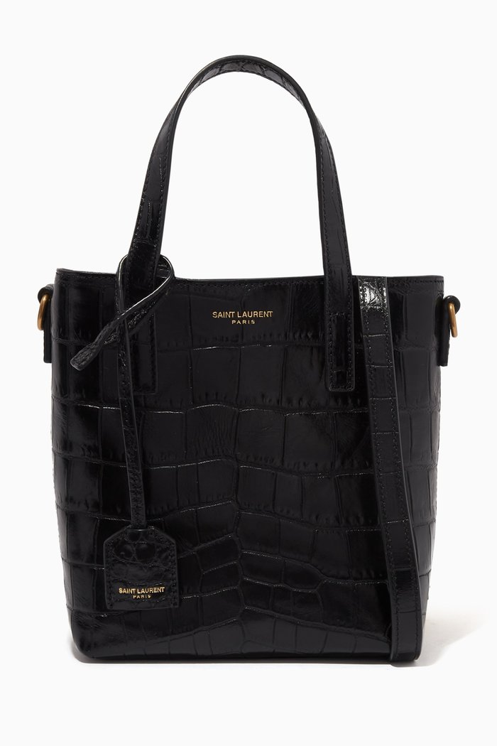 

Paris Mini Toy Shopping Bag in Croc-embossed Leather, Black
