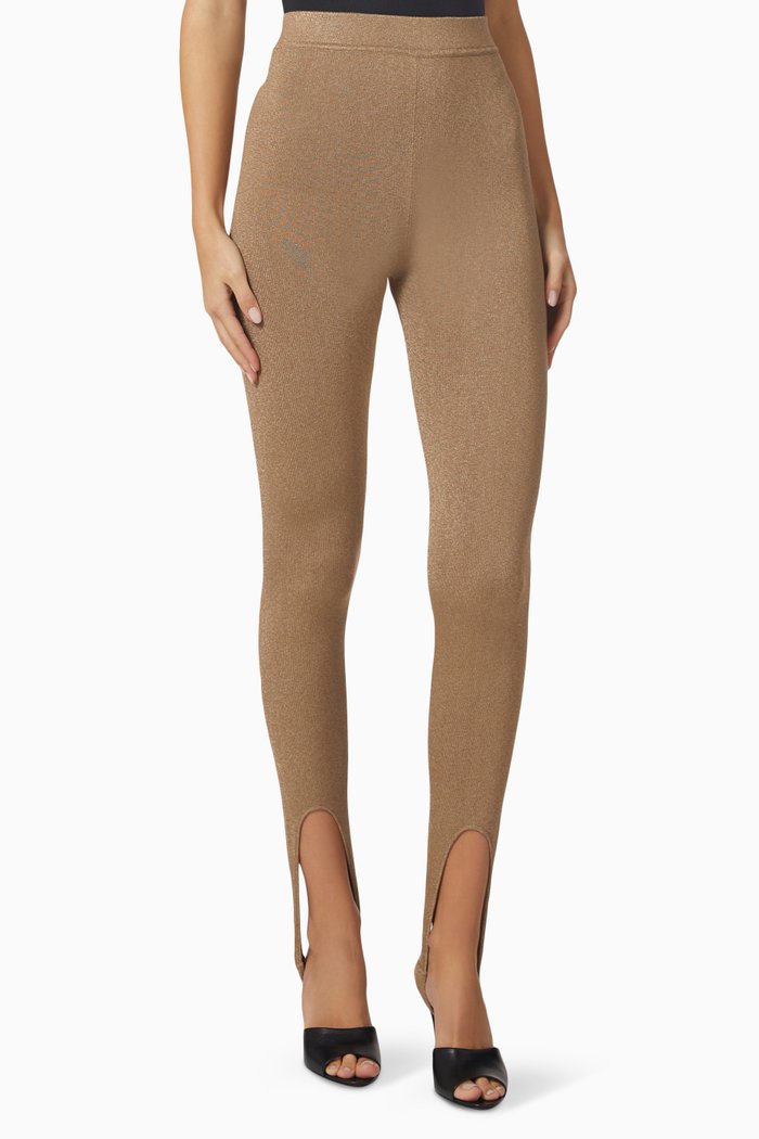 

Stirrup High-waist Leggings in Knit Lurex, Gold