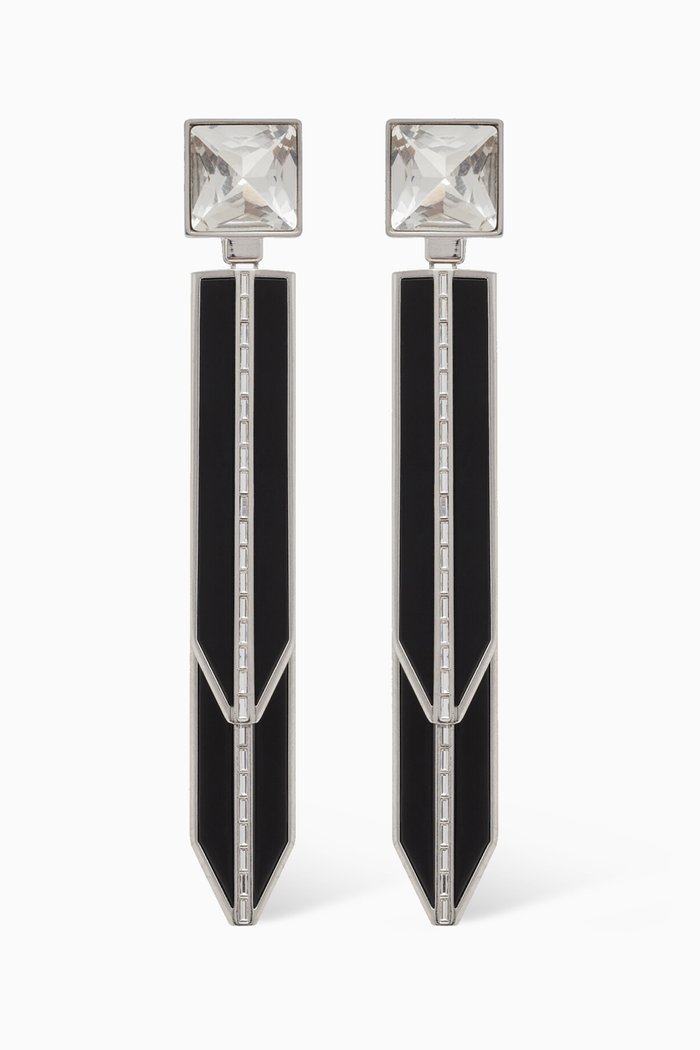 

Rhinestone Square Spike Earrings in Metal & Resin, Silver