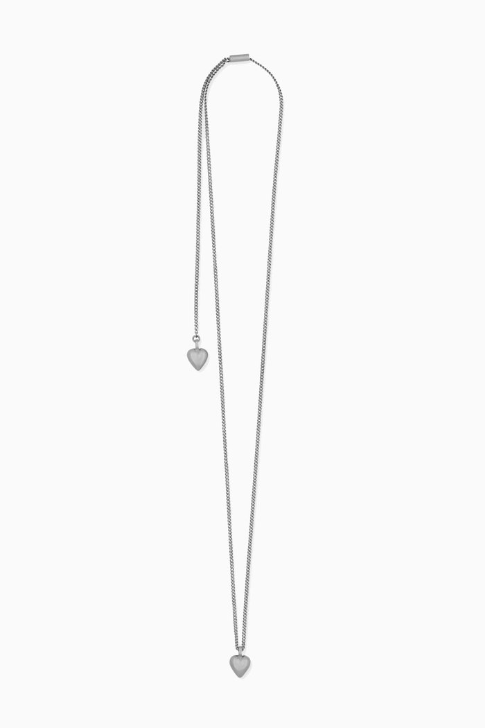 

Double Heart Charm Sliding Necklace in Brass, Silver
