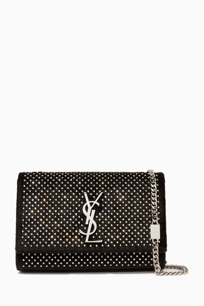 

Kate Small Chain Bag in Velvet & Rhinestones, Black