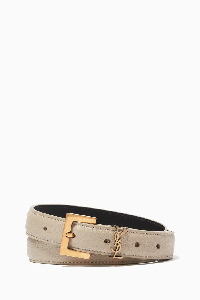 

Monogram Narrow Belt with Square Buckle in Leather, Neutral