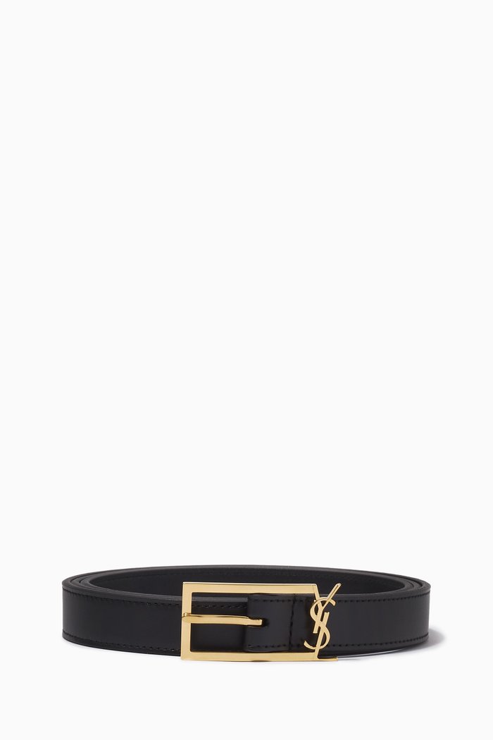 

New Cassandre Buckle Belt in Smooth Leather, Black