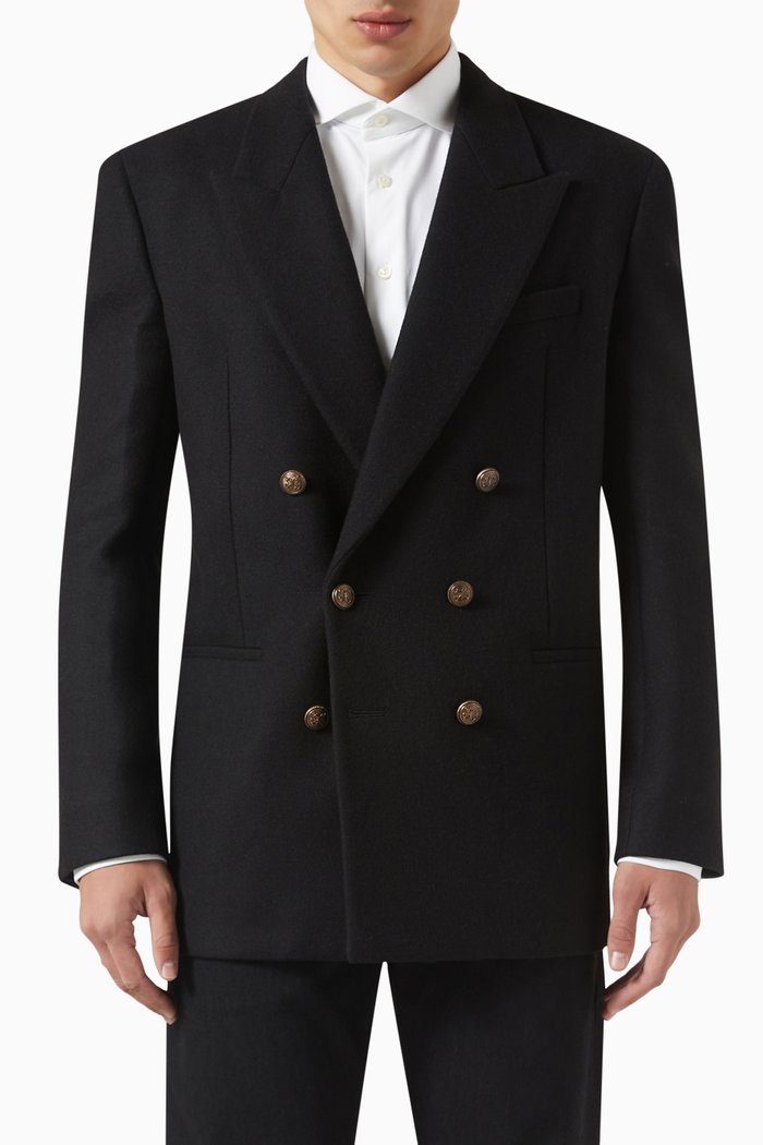 

Double Breasted Jacket in Recycled Camel Hair, Black