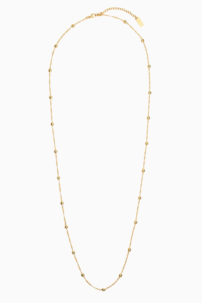 

Ball & Braided Chain Long Necklace in Brass, Gold
