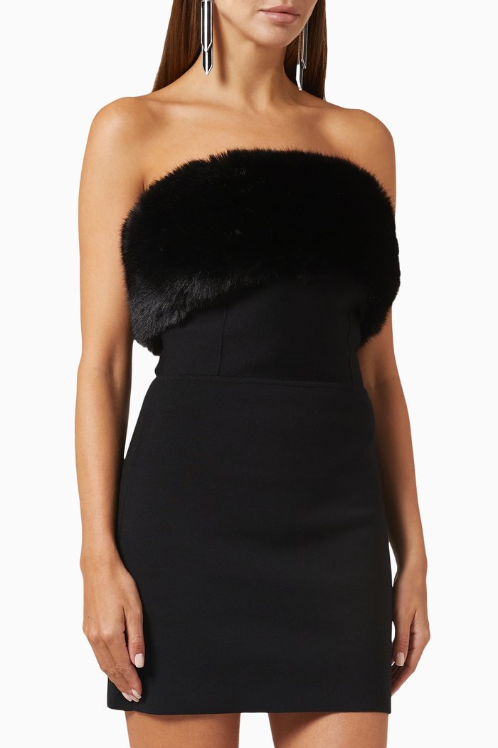 

Strapless Faux Fur-trimmed Mini Dress in Wool-blend, Black