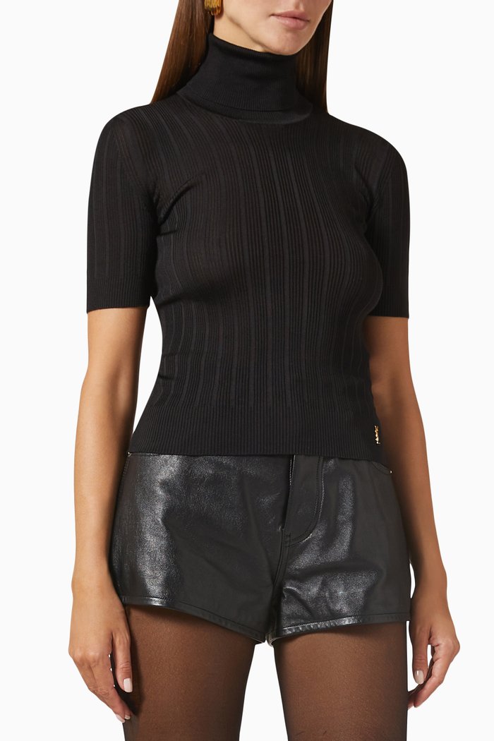 

Monogram Turtleneck in Ribbed Silk, Black