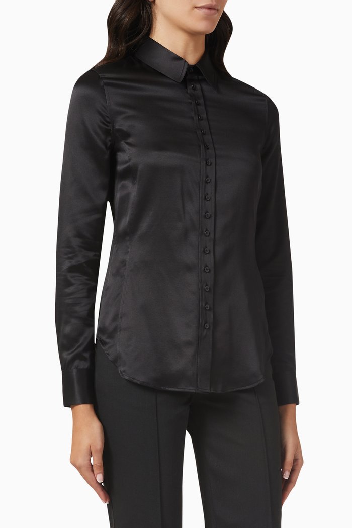 

Fitted Shirt in Satin Silk, Black