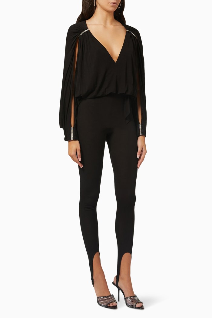 

Open-sleeve Jumosuit In Crepe Jersey, Black