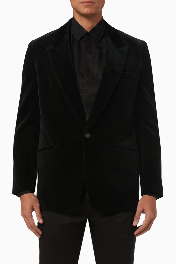 

Single-breasted Jacket in Velvet, Green