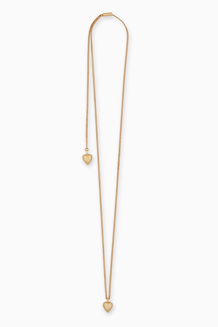 Double-heart Charm Sliding Necklace in Metal, Gold