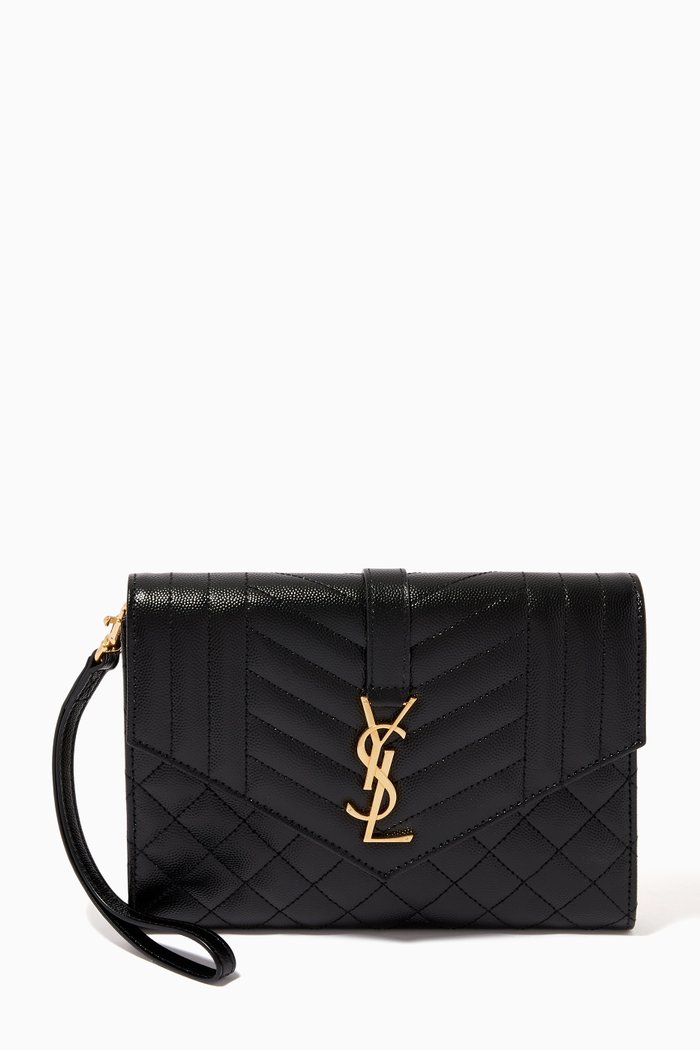 Envelope Flap Pouch in Matelassé Leather, Black