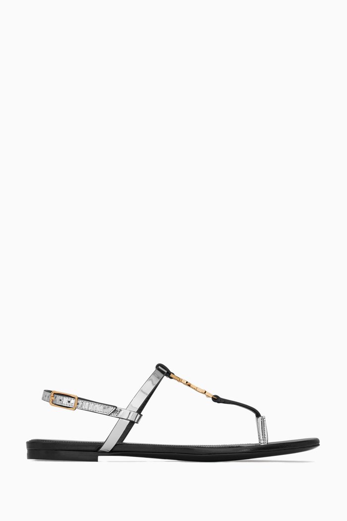 

Cassandra Flat Sandals in Reflective Leather, Silver