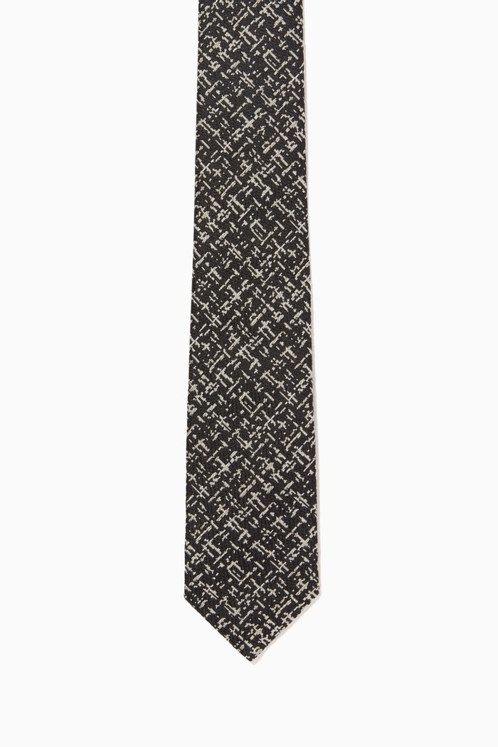 

Tie in Silk & Wool Jacquard Tweed, Black