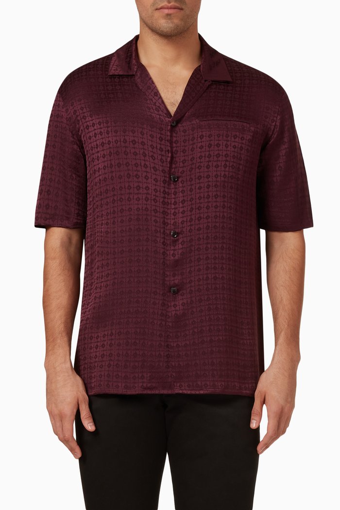 Shark-collar Shirt in Matte & Shiny Silk, Red