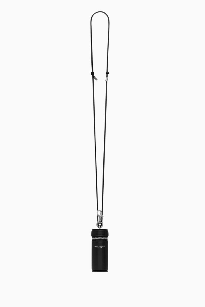 

SAINT LAURENT PARIS Tube Necklace in Smooth Leather, Black