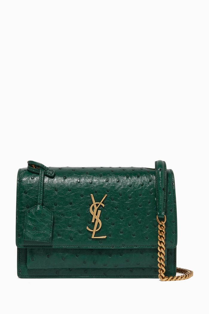 

Medium Sunset Chain Shoulder Bag in Ostrich, Green