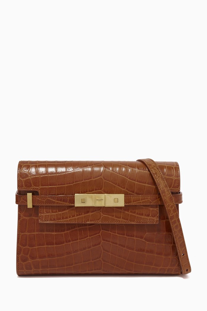

Small Manhattan Shoulder Bag in Grain De Poudre Embossed Leather, Brown