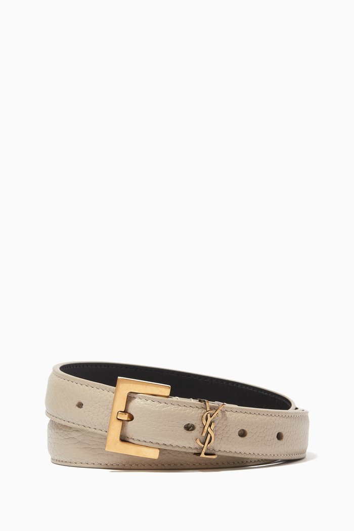

Monogram Narrow Belt with Square Buckle in Leather, Neutral