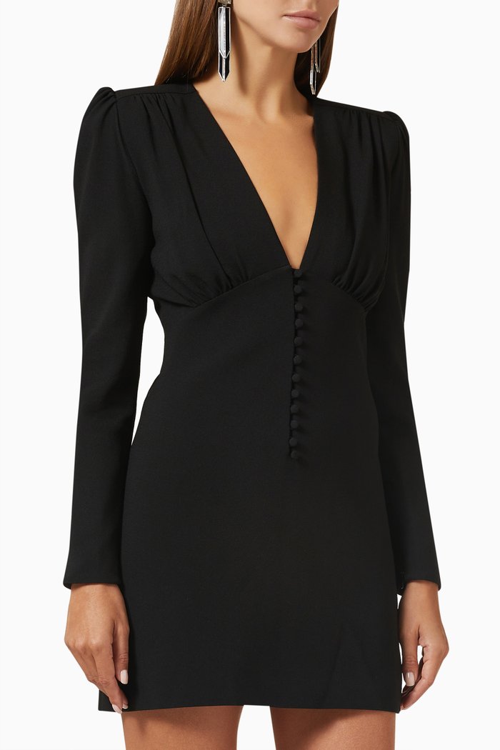 

V-neck Mini Dress in Sablé, Black