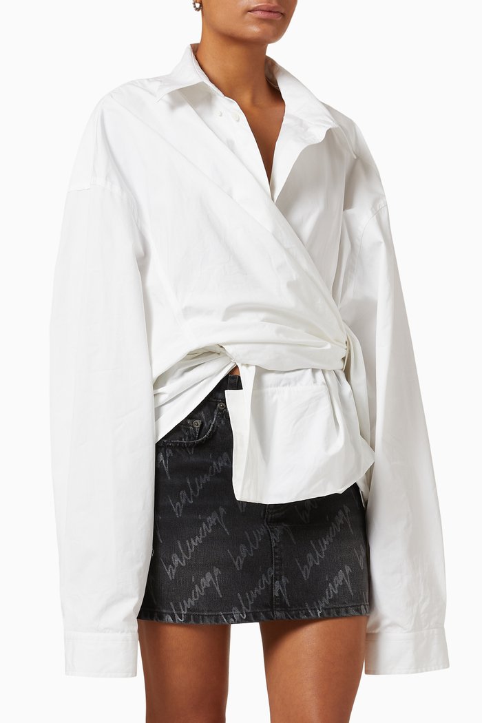 

Wrap Shirt in Cotton Poplin, White
