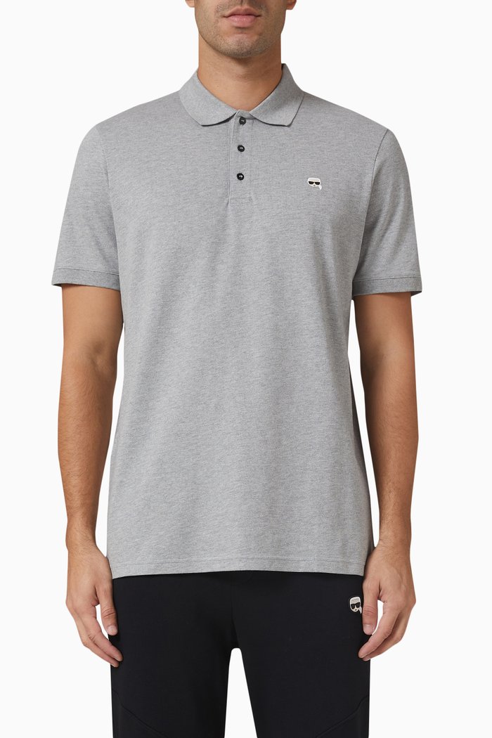 

Ikonik Embroidered Polo Shirt in Organic Cotton, Grey