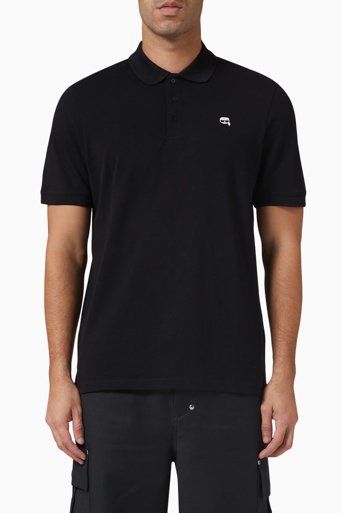 

Ikonik Embroidered Polo Shirt in Organic Cotton, Black