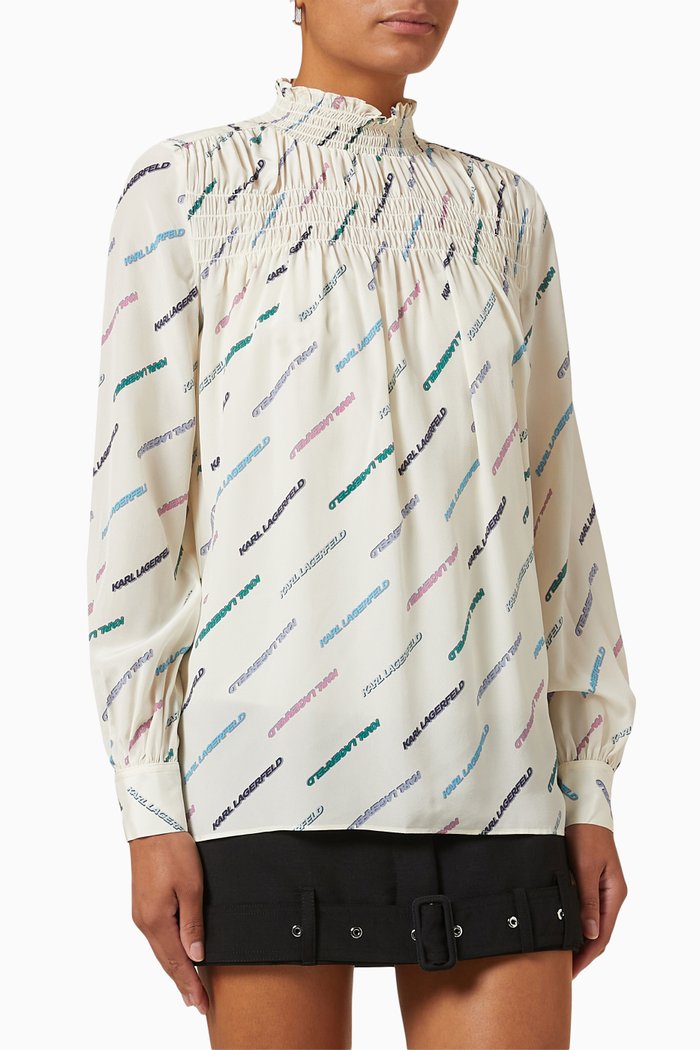

Karl Future Logo Blouse in Silk Crepe, White
