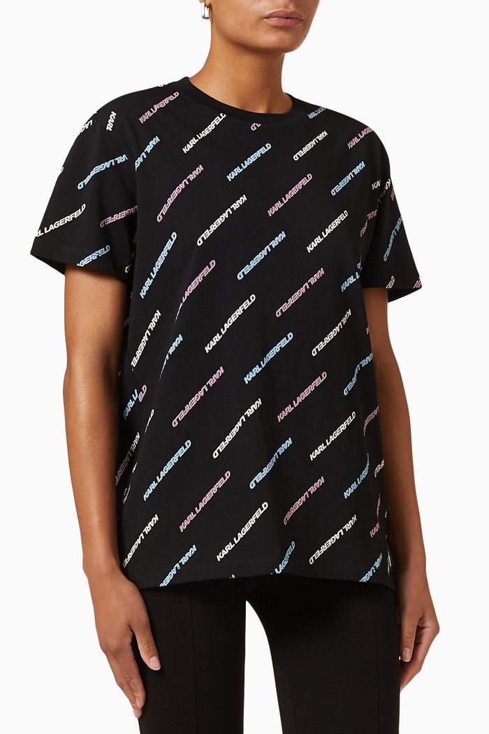 

All-over Karl Future Logo T-shirt in Cotton Jersey, Black
