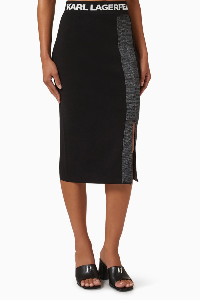 

Logo Tape Pencil Skirt in Recycled Viscose Blend Knit, Black