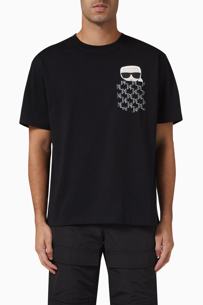 

Ikonik Karl Monogram Pocket T-shirt in Organic Cotton Jersey, Black