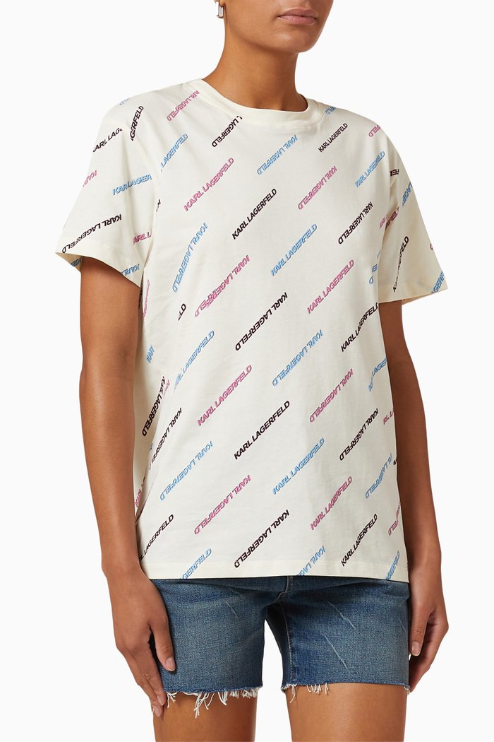 

All-over Karl Future Logo T-shirt in Cotton Jersey, White