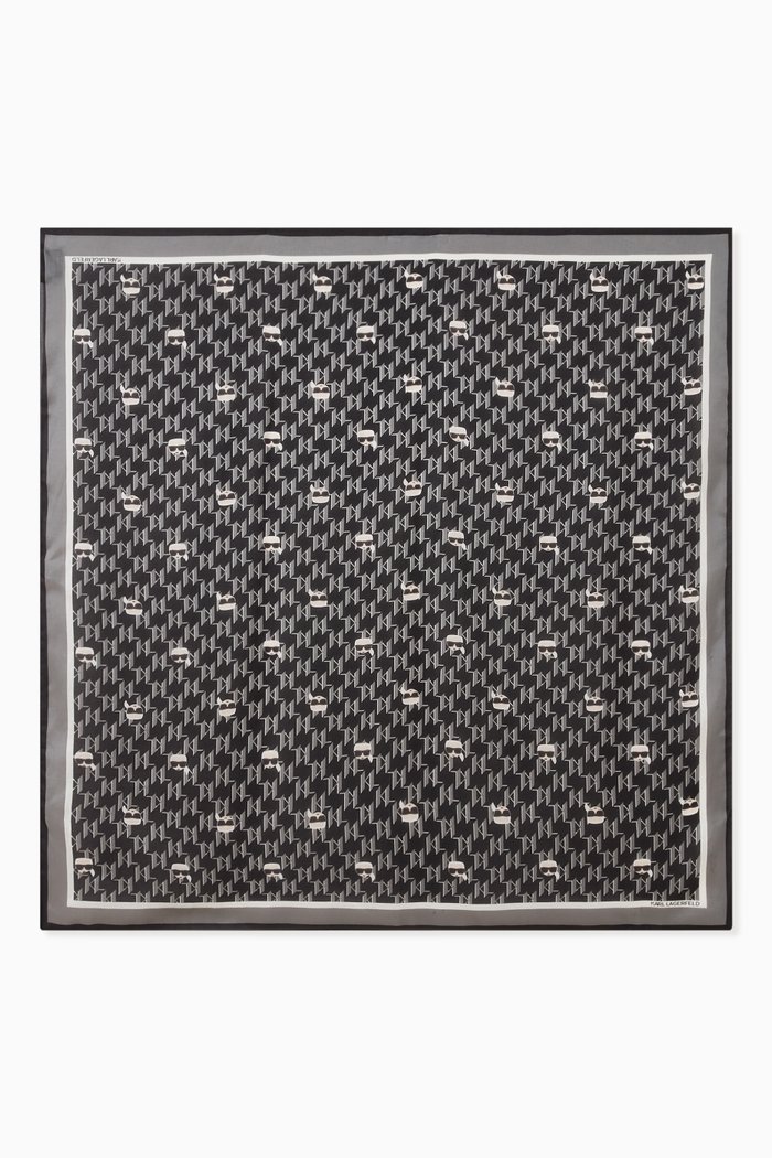 

K/Ikonik Monogram Scarf in Silk-cotton Blend, Black
