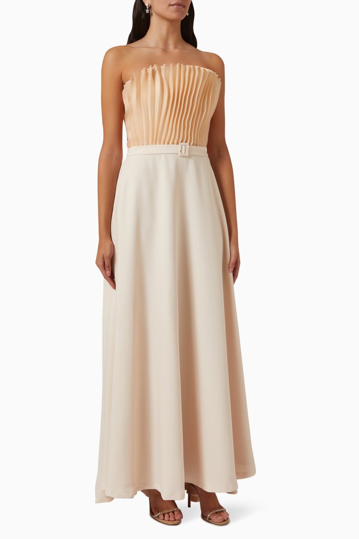 

Strapless A-line Dress in Organza, Neutral