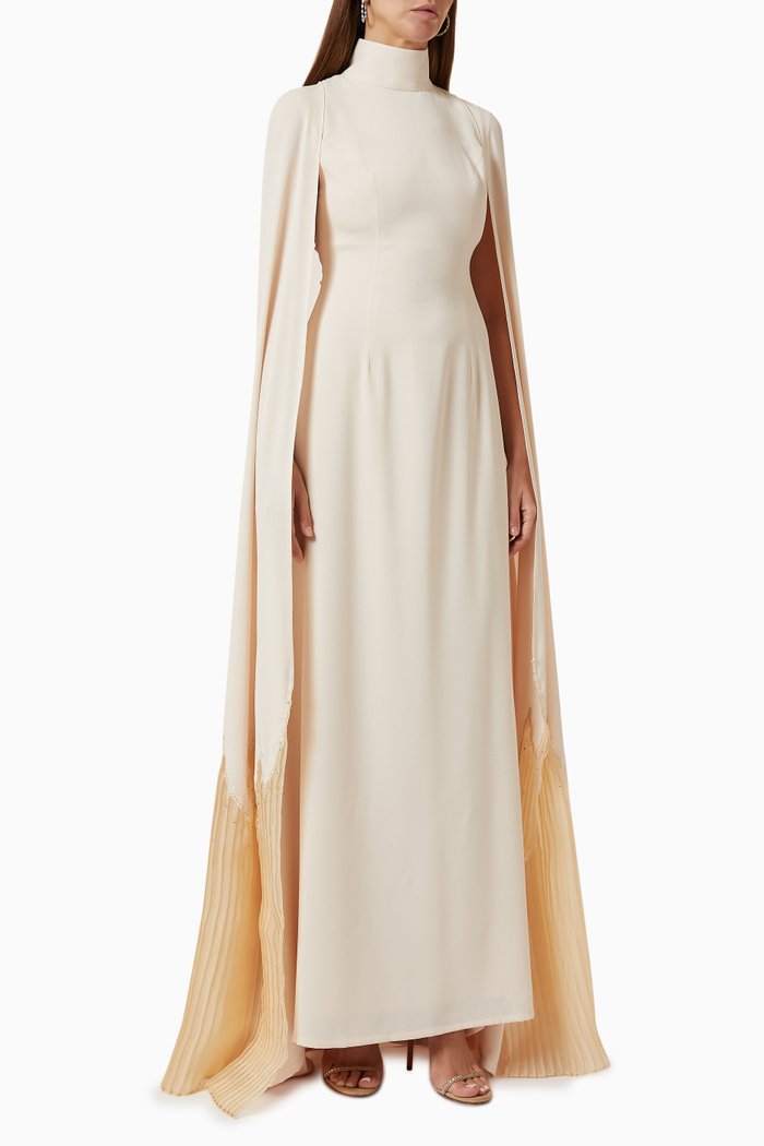 

Daisy Cape Sleeves Gown, Neutral