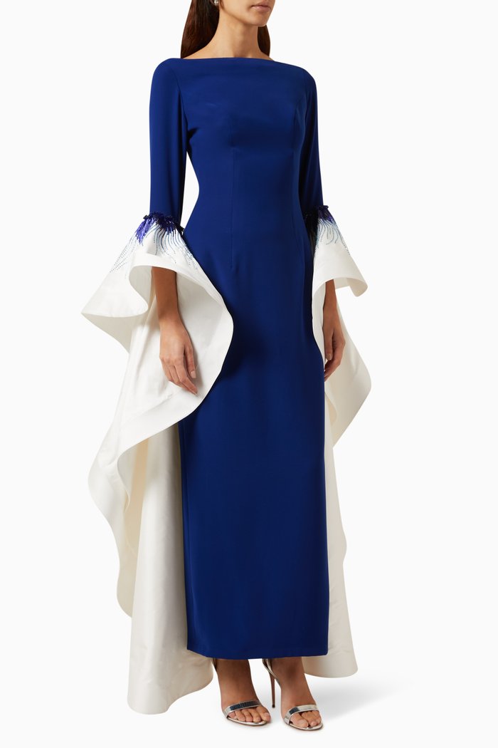 

Iris Flared-sleeve Maxi Dress in Crepe & Silk-taffeta, Blue