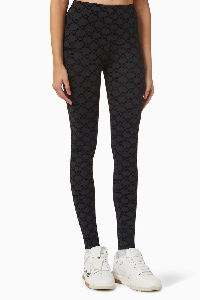 

Flocked Monogram Leggings in Stretch-nylon, Black