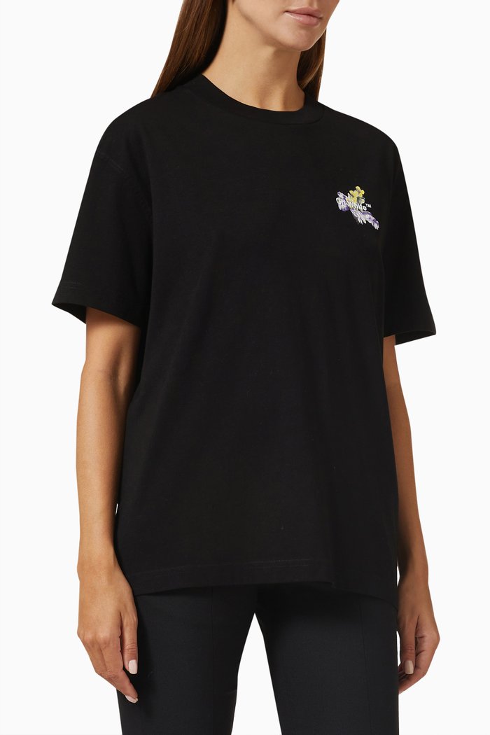 Flower Arrow Casual T-shirt in Cotton, Black