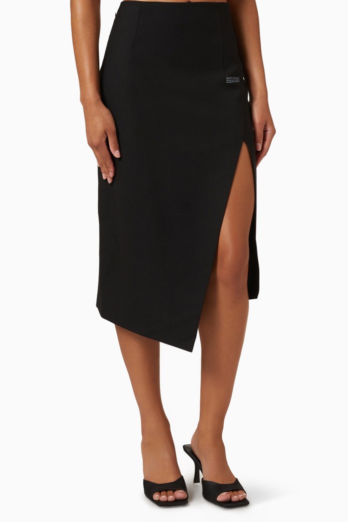 

Corporate Tailored Midi Skirt in Stretch Wool, Black