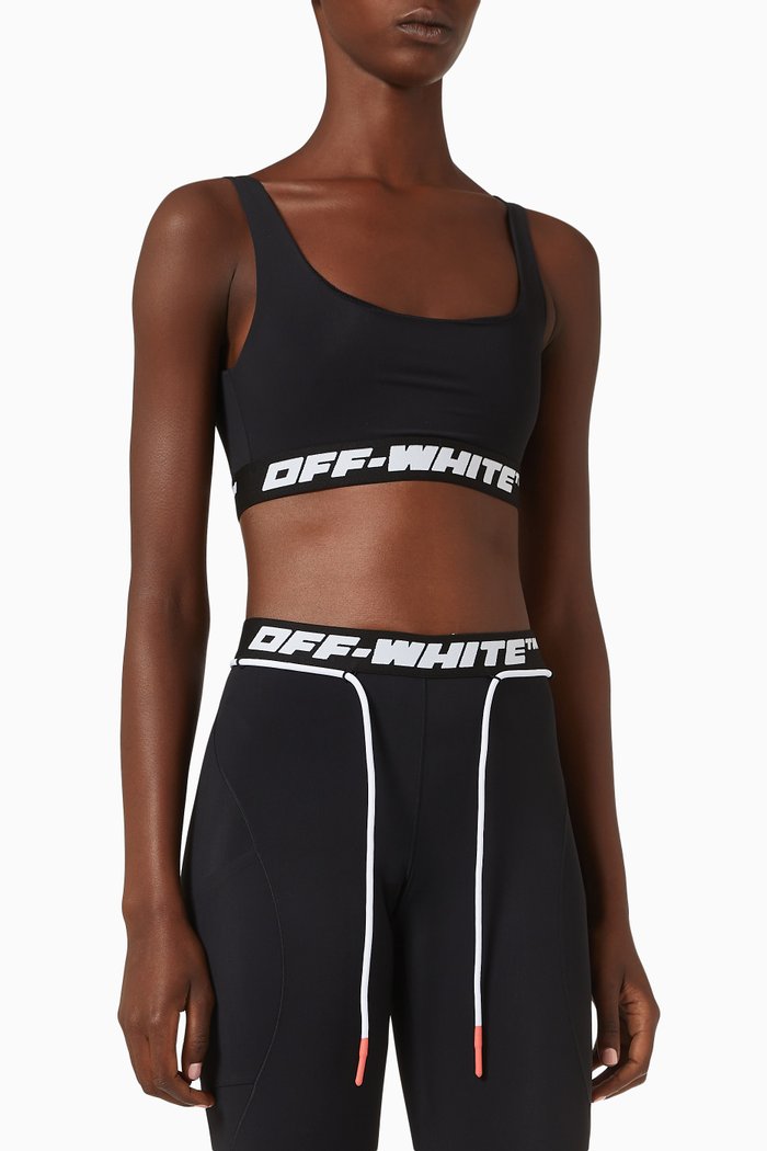

Athl Logo Band Sports Bra in Stretch Nylon, Black