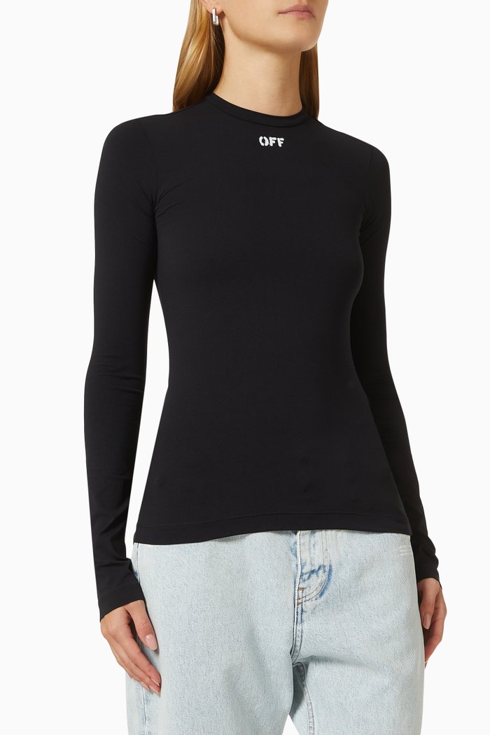 

Logo Second Skin Turtleneck T-shirt in Stretch Nylon, Black
