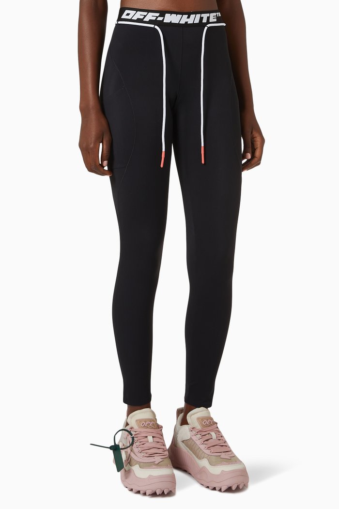 Athl Logo Band Sports Leggings in Stretch Nylon, Black