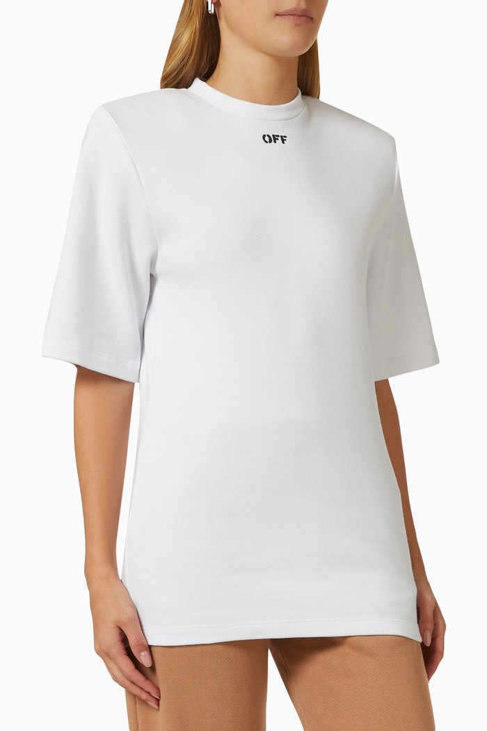 

Logo Stamp Shoulder Pads T-shirt in Cotton Jersey, White