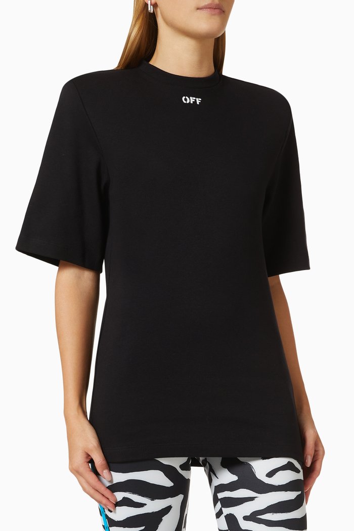 

Logo Stamp Shoulder Pads T-shirt in Cotton Jersey, Black