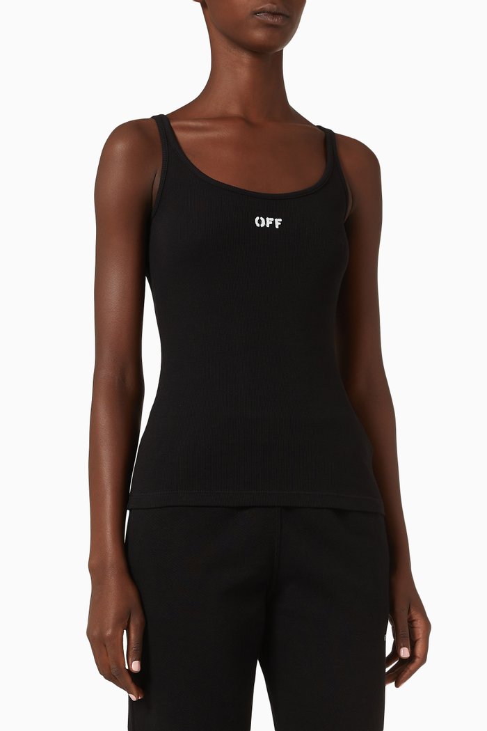 

Logo Tank Top in Ribbed Jersey, Black