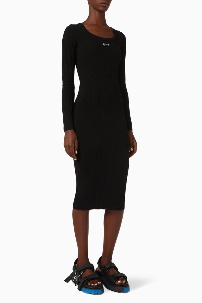 Logo Dress in Ribbed Jersey, Black
