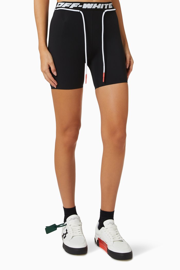

Logo Band Drawstring Shorts in Stretch Nylon, Black