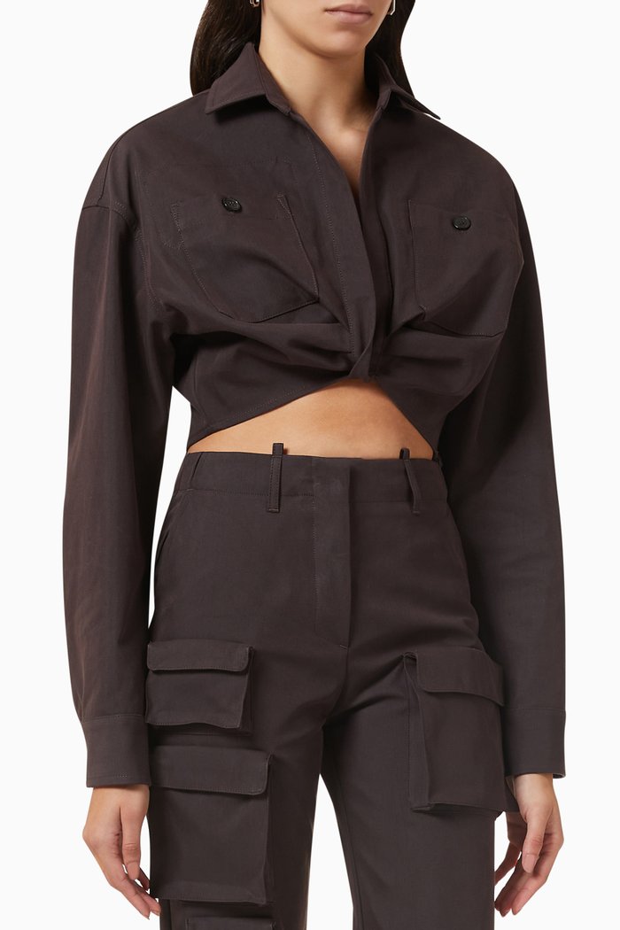 

Twist Cargo Crop Shirt in Cotton, Grey