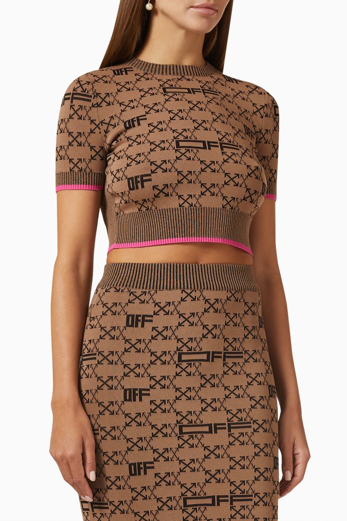 

Monogram Crop Top in Cotton Viscose Knit, Brown